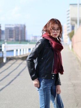 「reca（レカ）のアイテム（ライダースジャケット）」を使った、recastaffさん（レディース・167cm）の秋コーディネート