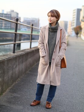 「reca（レカ）のアイテム（チェスターコート）」を使った、recastaffさん（レディース・167cm）の冬コーディネート