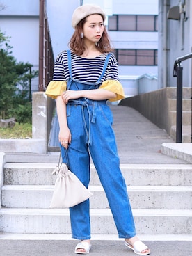 「reca（レカ）のアイテム（サロペット/オーバーオール）」を使った、recastaffさん（レディース・167cm）の夏コーディネート