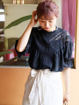 「reca（レカ）のウエストリボン リネンワイドパンツ（その他パンツ）」を使った、recastaffさん（レディース・167cm）の夏コーディネート