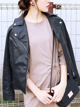 「reca（レカ）のアイテム（ライダースジャケット）」を使った、recastaffさん（レディース・167cm）の秋コーディネート