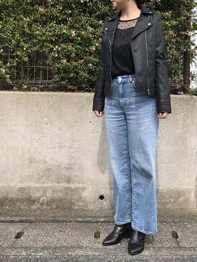 「reca（レカ）のアイテム（ライダースジャケット）」を使った、recastaffさん（レディース・167cm）の秋コーディネート