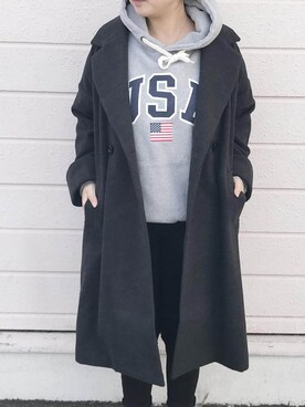 「reca（レカ）のアイテム（チェスターコート）」を使った、recastaffさん（レディース・167cm）の冬コーディネート