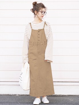 「reca（レカ）のアイテム（サロペット/オーバーオール）」を使った、recastaffさん（レディース・167cm）の春コーディネート