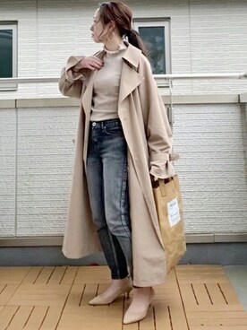 「reca（レカ）のアイテム（トレンチコート）」を使った、recastaffさん（レディース・150cm）の冬コーディネート