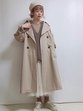 「reca（レカ）のアイテム（トレンチコート）」を使った、recastaffさん（レディース・159cm）の冬コーディネート