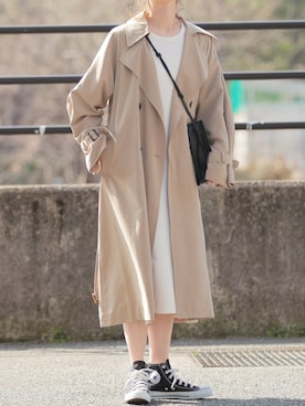 「reca（レカ）のアイテム（トレンチコート）」を使った、recastaffさん（レディース・165cm）の冬コーディネート