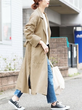 「reca（レカ）のアイテム（トレンチコート）」を使った、recastaffさん（レディース・165cm）の春コーディネート