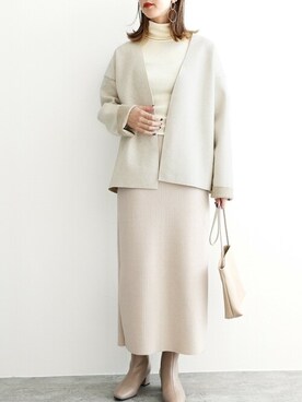 「reca（レカ）のアイテム（ノーカラージャケット）」を使った、recastaffさん（レディース・165cm）の冬コーディネート
