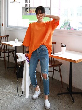 「日常」｜「アイテム（スウェット）」を使った、gaensoさん（レディース・165cm）の春コーディネート