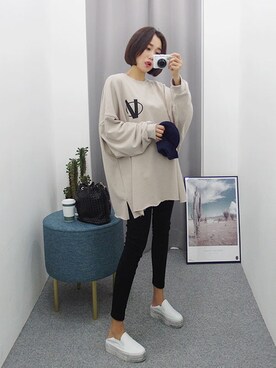 「日常」｜「アイテム（スウェット）」を使った、gaensoさん（レディース・165cm）の春コーディネート