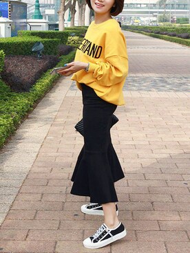 「日常」｜「アイテム（スウェット）」を使った、gaensoさん（レディース・165cm）の春コーディネート