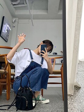 「日常」｜「アイテム（サロペット/オーバーオール）」を使った、gaensoさん（レディース・165cm）の春コーディネート