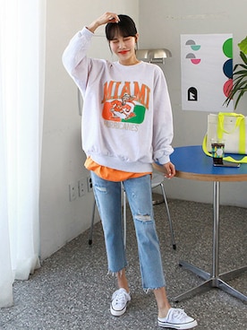 「日常」｜「アイテム（スウェット）」を使った、gaensoさん（レディース・165cm）の春コーディネート