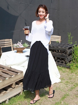 「Aラインスカート」｜「アイテム（サンダル）」を使った、gaensoさん（レディース・165cm）の夏コーディネート