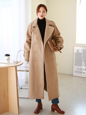 「韓国コーデ」｜「アイテム（トレンチコート）」を使った、gaensoさん（レディース・165cm）の冬コーディネート