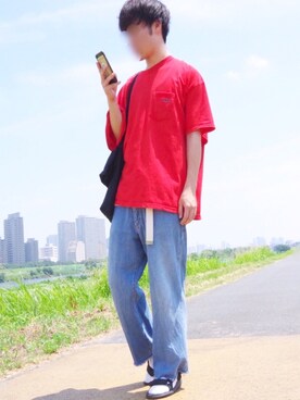 赤トップス のメンズ人気ファッションコーディネート Wear