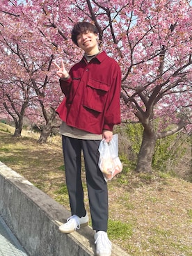 「花見」｜「アイテム（スラックス）」を使った、masaさん（メンズ・165cm）の春コーディネート