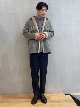 「ムートン」｜「アイテム（その他アウター）」を使った、せっこさん（メンズ・178cm）の冬コーディネート