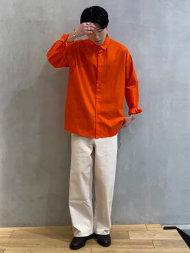 メンズのシャツ ブラウス オレンジ 橙色系 コーディネート Zozotown