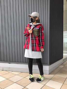 「赤チェック」｜「アイテム（キャップ）」を使った、Chakoさん（レディース・160cm）の夏コーディネート