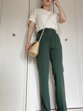 「H&M（エイチ・アンド・エム）のアイテム（かごバッグ）」を使った、𝙠𝙖𝙚°さん（レディース・156cm）の春コーディネート