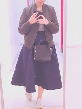 「キルトスカート」｜「アイテム（MA-1）」を使った、Hitomiさん（レディース・158cm）の秋コーディネート