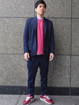 「ノーカラーシャツ」｜「アイテム（スウェット）」を使った、よしおさん（メンズ・170cm）の春コーディネート