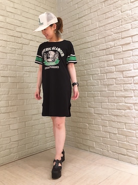 「白キャップ」｜「アイテム（ワンピース/ドレス）」を使った、aiueo♡さん（レディース・157cm）の春コーディネート