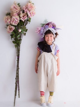 「ミックスコーデ」｜「アイテム（オールインワン・サロペット）」を使った、hさん（キッズ・110cm）の春コーディネート