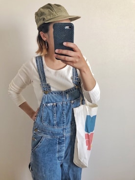 「リブT」｜「アイテム（オールインワン・サロペット）」を使った、akaneさん（レディース・159cm）の春コーディネート