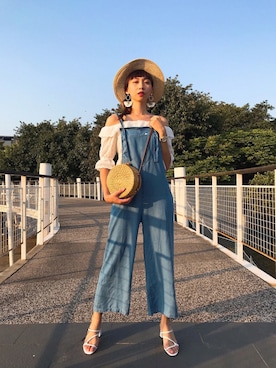 「丹寧」｜「アイテム（オールインワン・サロペット）」を使った、Angel Chuさん（レディース・170cm）の春コーディネート