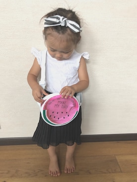 「いいね、save、フォローお願いします🤑」｜asA☺︎Aoさん（キッズ・74cm）の夏コーディネート