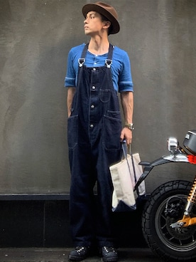 「EVISU（エヴィス）のアイテム（サロペット/オーバーオール）」を使った、よしさん【相互】さん（メンズ・163cm）の夏コーディネート