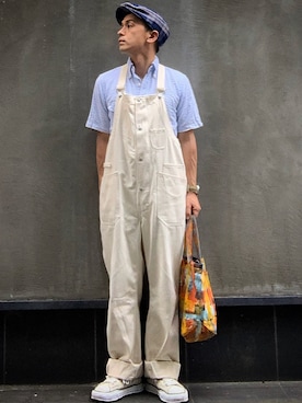 「EVISU（エヴィス）のアイテム（サロペット/オーバーオール）」を使った、よしさん【相互】さん（メンズ・163cm）の夏コーディネート