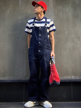 「EVISU（エヴィス）のアイテム（サロペット/オーバーオール）」を使った、よしさん【相互】さん（メンズ・163cm）の夏コーディネート