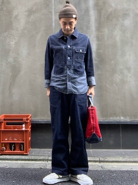 「EVISU（エヴィス）のアイテム（サロペット/オーバーオール）」を使った、よしさん【相互】さん（メンズ・163cm）の秋コーディネート