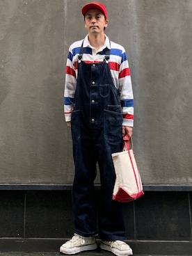 「EVISU（エヴィス）のアイテム（サロペット/オーバーオール）」を使った、よしさん【相互】さん（メンズ・163cm）の春コーディネート