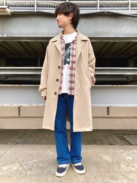 「JUNRED（ジュンレッド）のアイテム（ステンカラーコート）」を使った、TOBIさん（メンズ・166cm）の冬コーディネート