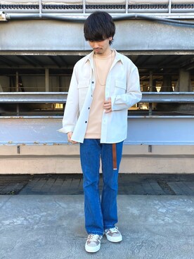 「JUNRED（ジュンレッド）のアイテム（スニーカー）」を使った、TOBIさん（メンズ・166cm）の春コーディネート