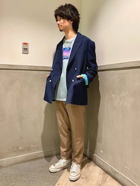 「JUNRED（ジュンレッド）のアイテム（テーラードジャケット）」を使った、TOBIさん（メンズ・166cm）の春コーディネート