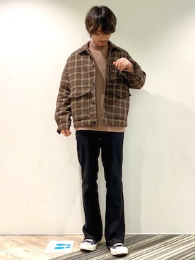 「JUNRED（ジュンレッド）のアイテム（パンツ）」を使った、TOBIさん（メンズ・167cm）の冬コーディネート