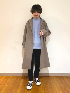「JUNRED（ジュンレッド）のアイテム（ステンカラーコート）」を使った、TOBIさん（メンズ・167cm）の冬コーディネート