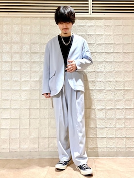 「JUNRED（ジュンレッド）のアイテム（ノーカラージャケット）」を使った、TOBIさん（メンズ・167cm）の冬コーディネート