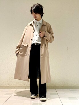 「JUNRED（ジュンレッド）のアイテム（ステンカラーコート）」を使った、TOBIさん（メンズ・167cm）の冬コーディネート