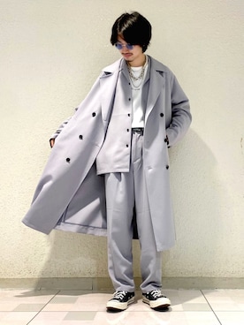 「JUNRED（ジュンレッド）のアイテム（トレンチコート）」を使った、TOBIさん（メンズ・167cm）の冬コーディネート