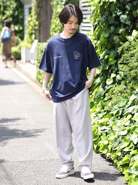 「JUNRED（ジュンレッド）のアイテム（スラックス）」を使った、TOBIさん（メンズ・167cm）の夏コーディネート