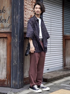 「JUNRED（ジュンレッド）のアイテム（バッグ）」を使った、TOBIさん（メンズ・167cm）の夏コーディネート