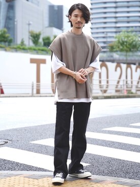 「JUNRED（ジュンレッド）のアイテム（ベスト）」を使った、TOBIさん（メンズ・168cm）の夏コーディネート