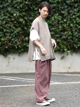 「JUNRED（ジュンレッド）のアイテム（ベスト）」を使った、TOBIさん（メンズ・168cm）の夏コーディネート
